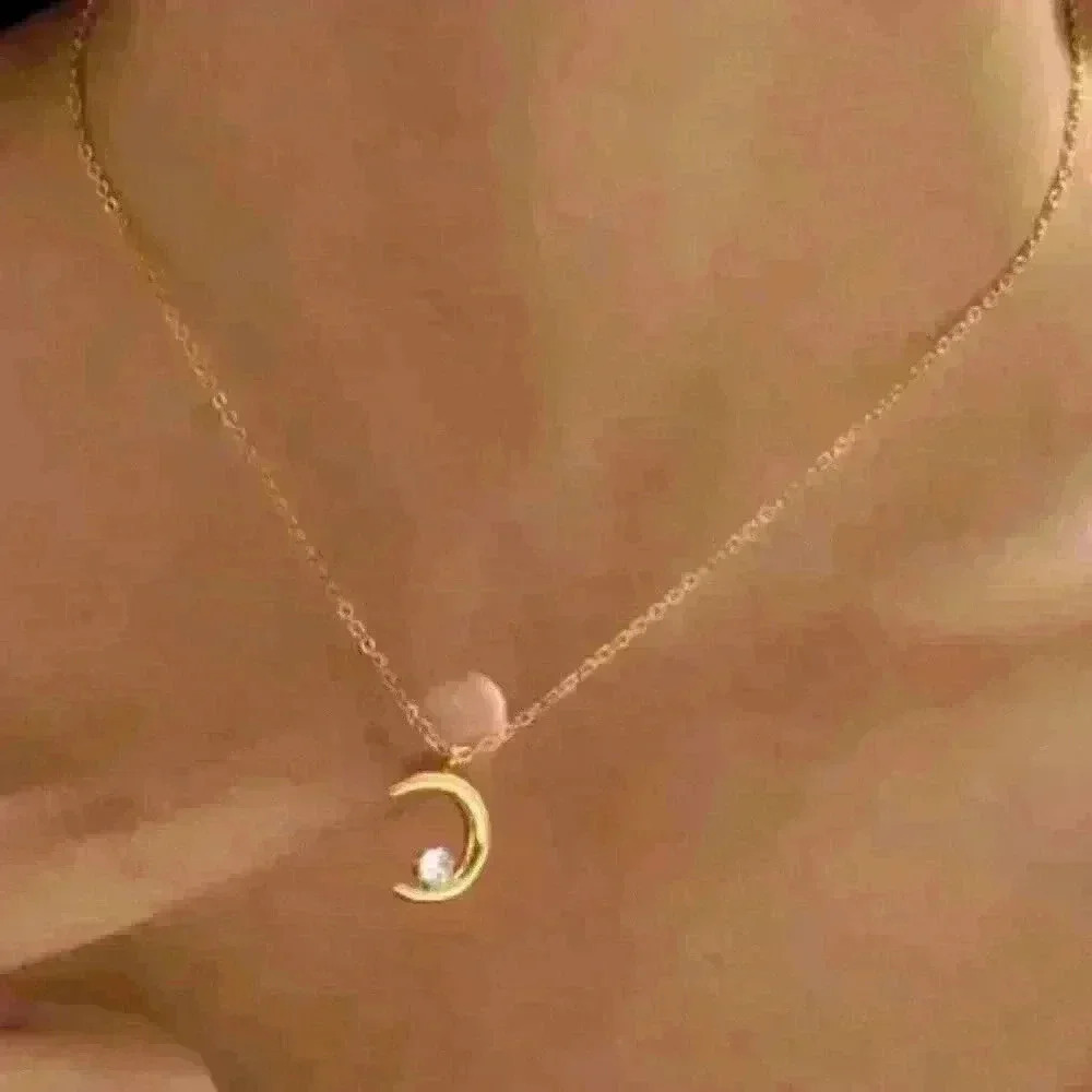 18K Gold-Filled Crescent Moon Necklace with Crystal